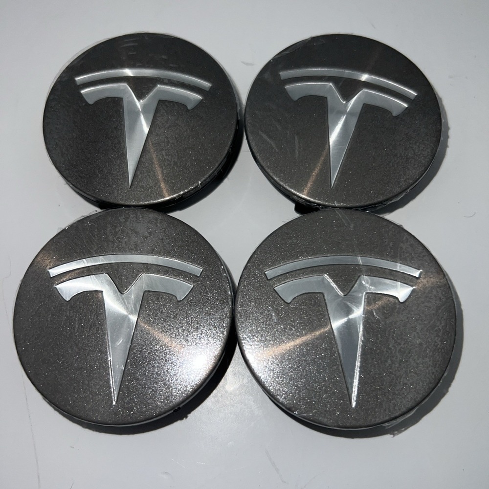 Set of (4)  OEM Tesla X-3 Charcoal & Machined Center Cap  XWC-1385-01 56mm 2.25"